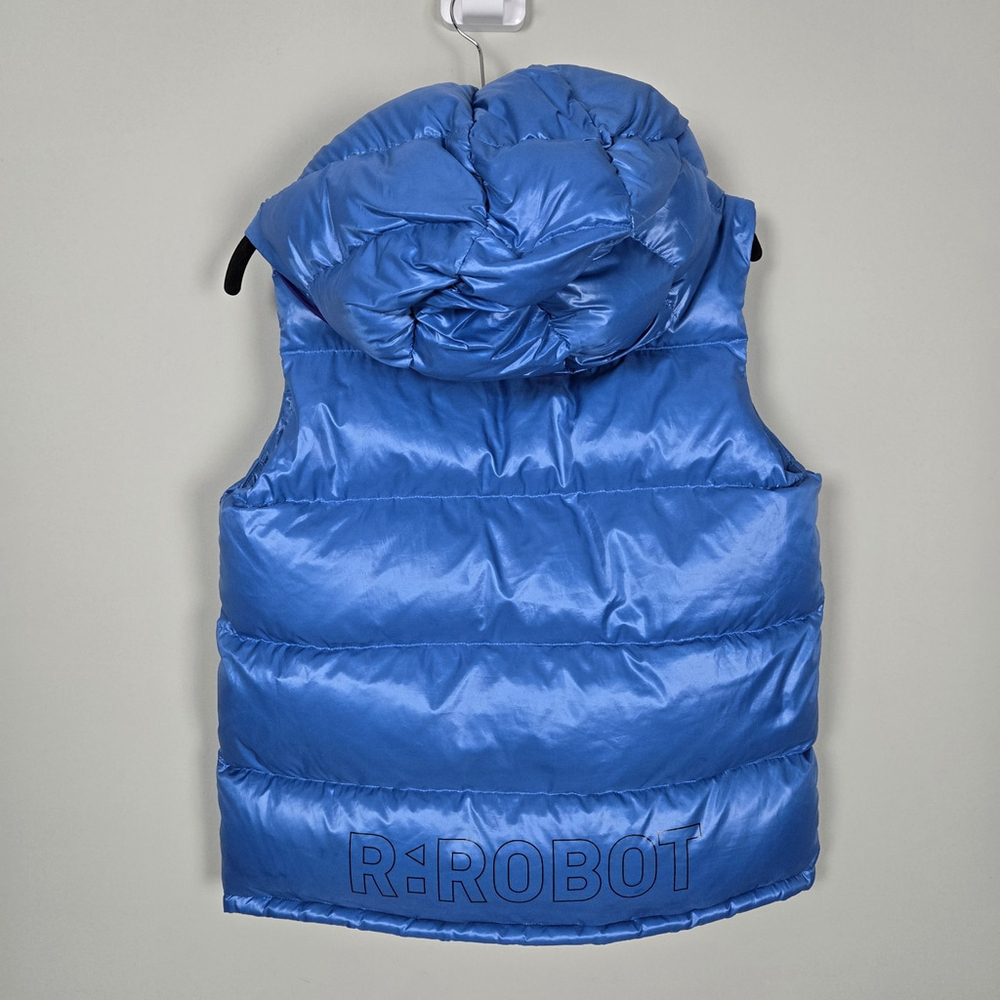 R:ROBOT Crew Boys Duck Down Puffer Vest Hooded Size 12 Blue Outdoor Layers Warm - Picture 2 of 9